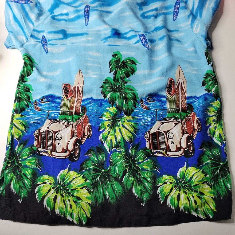 Uluwatu HAWAIIAN Shirt Large Surfer Woody Cruiser Surfboard Palms Beach Pocket